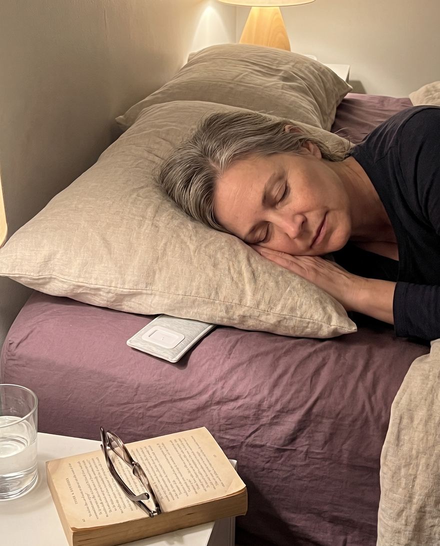 A woman falling asleep, Drowsie under her pillow