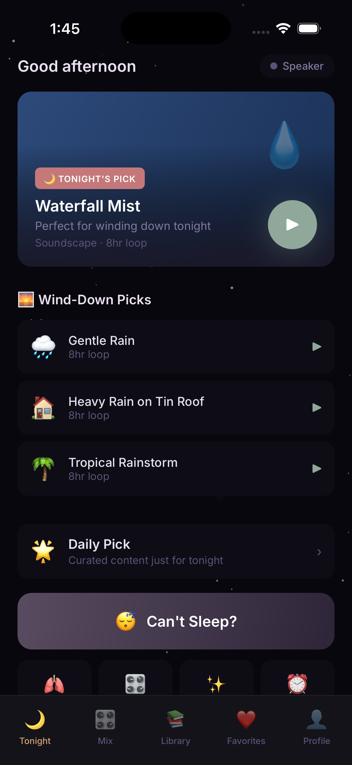 Sleep Club app home screen